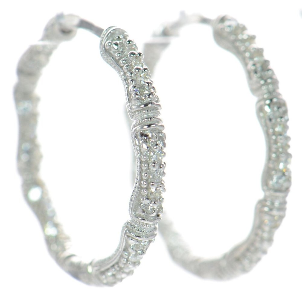 Joseph Esposito 925 Sterling Silver Bamboo Hoop Earrings